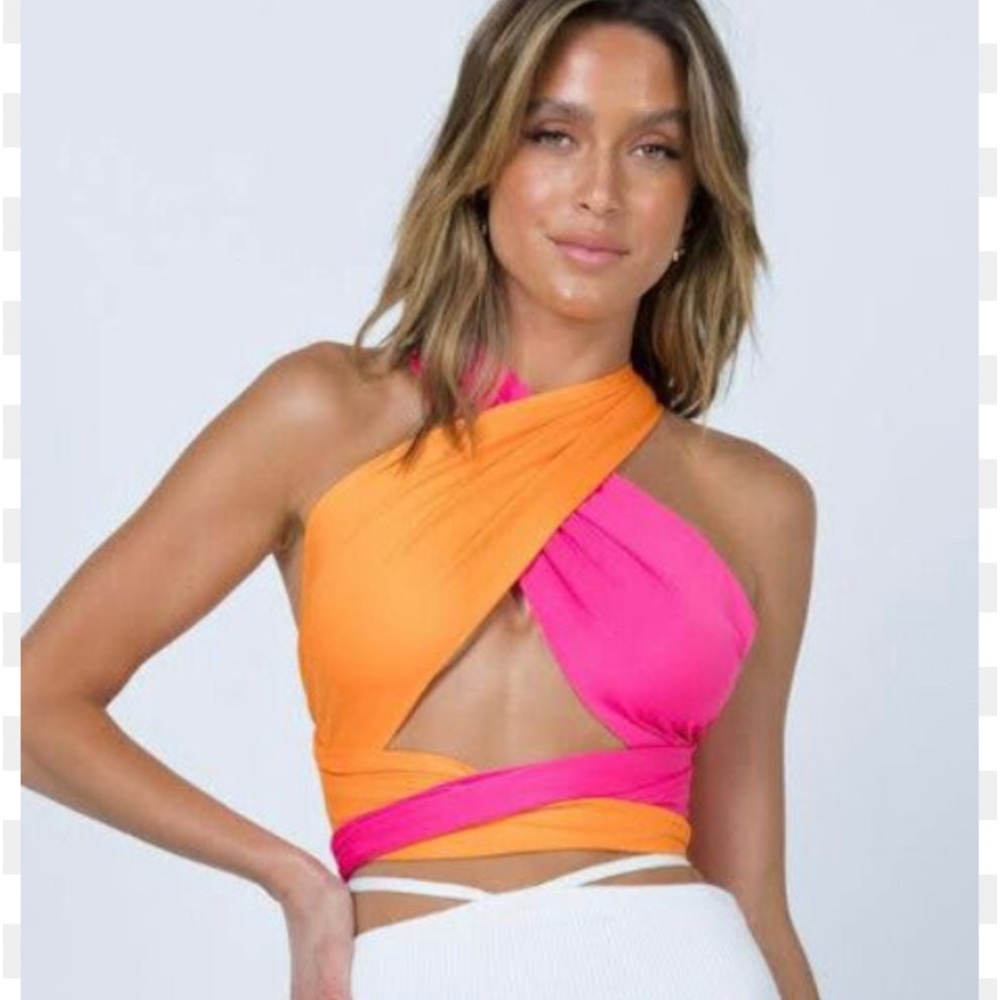 Princess Polly Wrap Top - Cute Going Out Top Pink & Orange